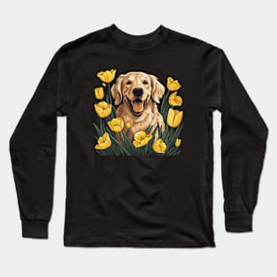 A Golden Retriever surrounded with Daffodils, illustration Long Sleeve T-Shirt